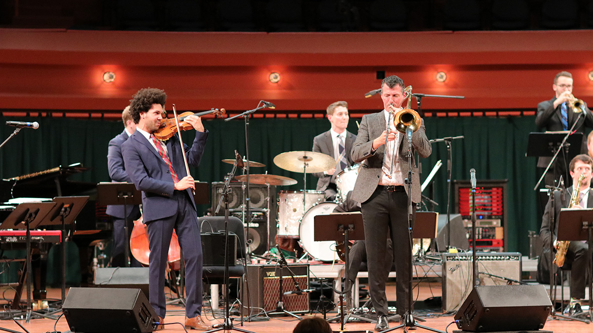 Scott Tixier, violin, Nick Finzer, trombone, with the One O&#039;Clock Lab Band.