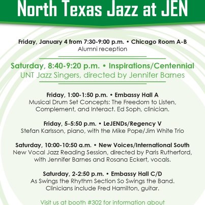 list of North Texas Jazz activities at the Jazz Education Network conference in Atlanta in January 2013