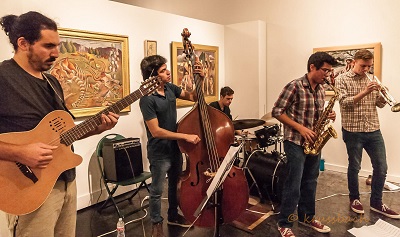 Pepe Valdez Quintet playing at UNT on the Square, an art gallery space